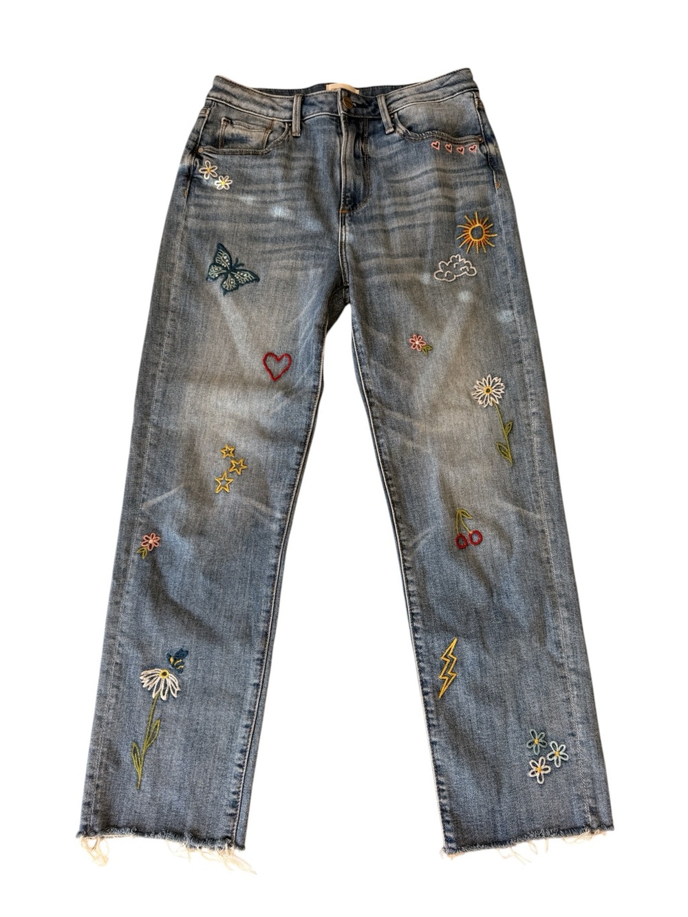 DRIFTWOOD ROYCE Light Blue Straight-Leg Jeans with Colorful Embroidery W 26